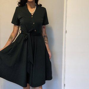 Modern S, Dark Green Stretch Dress, Adjustable Waist